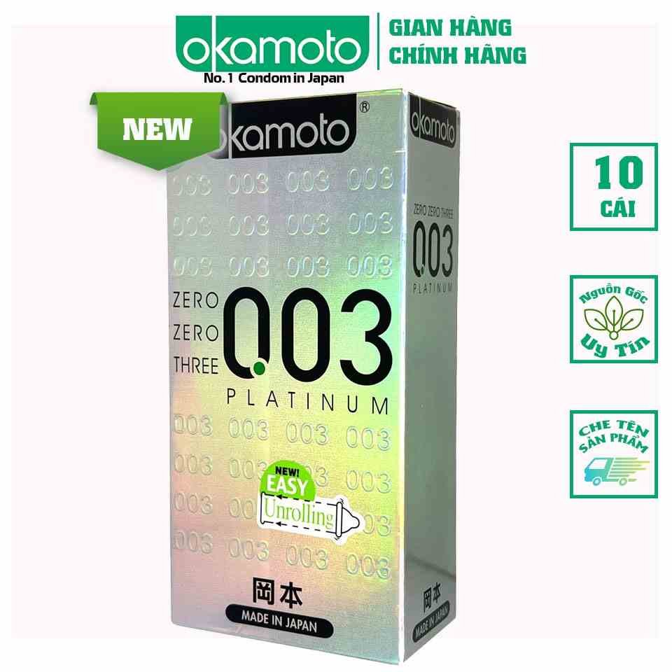 [Mã BMLTB35 giảm đến 35K đơn 99K] Bao cao su Okamoto 0.03 Platinum Trong Suốt Mềm Mại Hộp 10 Cái