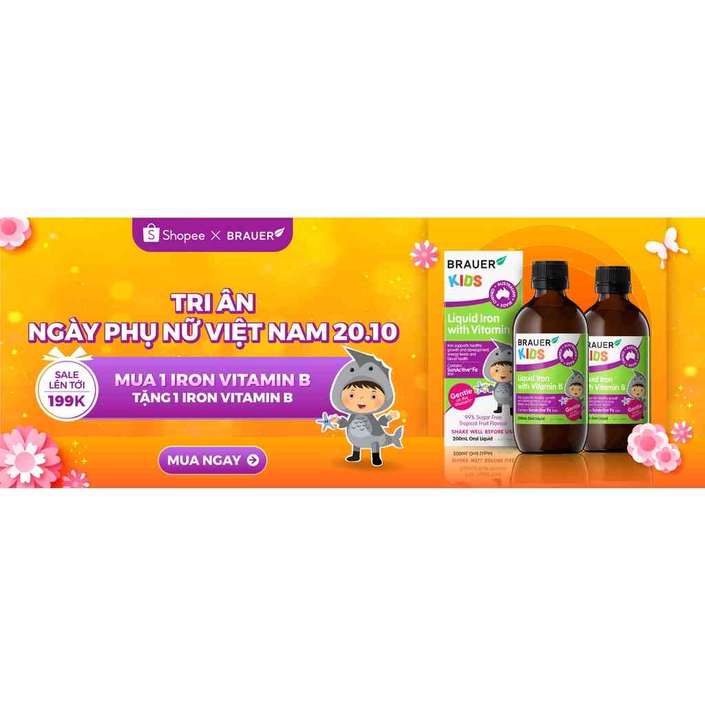 Combo 2 IronB - Brauer Kids Liquid Iron with vitamin B bổ sung Sắt và vitamin B cho trẻ từ 1 tuổi (200ml)