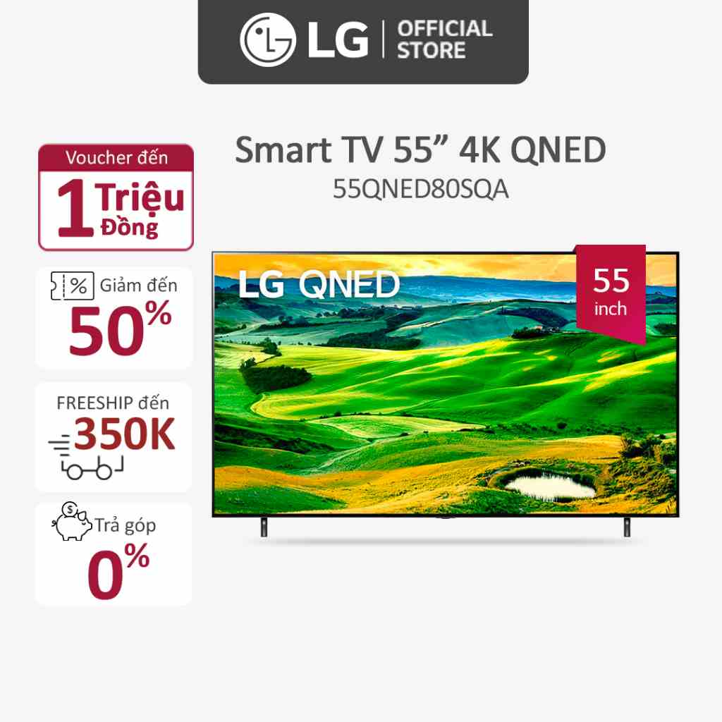 [Mã ELRE3T5 giảm 15% đơn 10TR] Smart QNED Tivi LG 55 inch 4K 55QNED80SQA - Model 2022 - Miễn phí lắp đặt