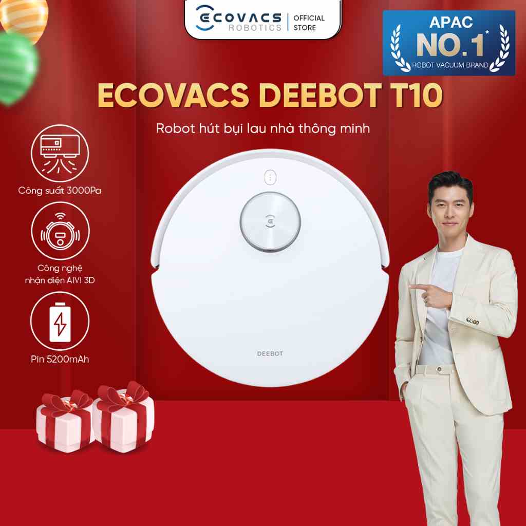 [Mã ELHACE02 giảm 12% đơn 2TR] Robot hút bụi lau nhà Ecovacs Deebot T10_Lực hút 3000 Pa _Hàng chính hãng_Bản Quốc tế