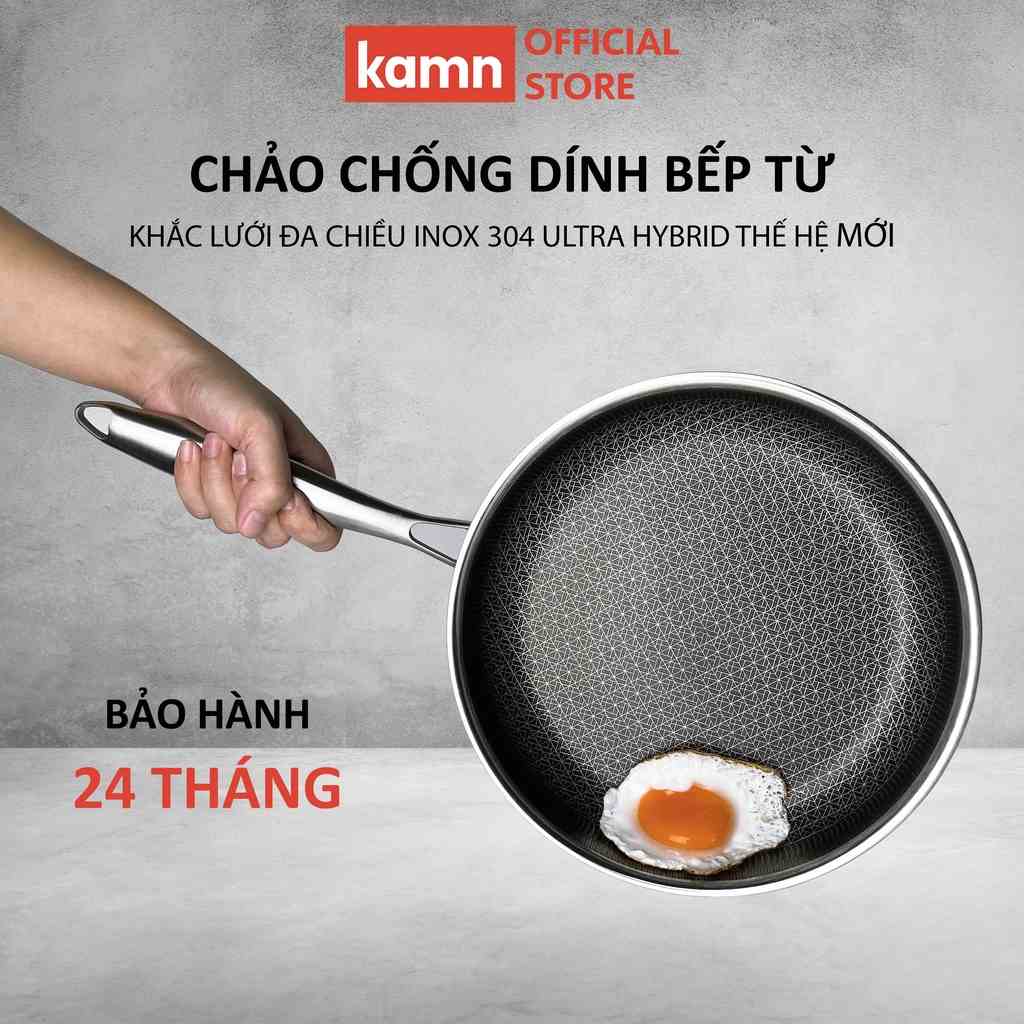 Chảo chống dính bếp từ kamn inox 304, có nắp, công nghệ khắc 2 mặt Ultra Hybrid 26cm 28cm