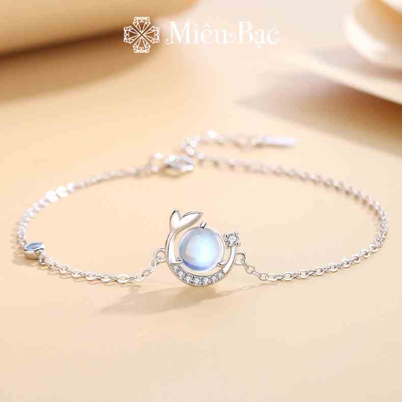 Lắc tay nữ Miêu Bạc tiên cá đá mặt trăng moonstone chất liệu bạc S925 thời trang phụ kiện trang sức L400735