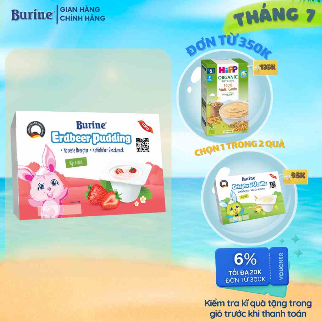 Pudding Ăn Dặm Burine Vị Dâu Dành Cho Bé Từ 6 Tháng Tuổi, Giúp Cung Cấp Vitamin, Dưỡng Chất, Bổ Sung Năng Lượng