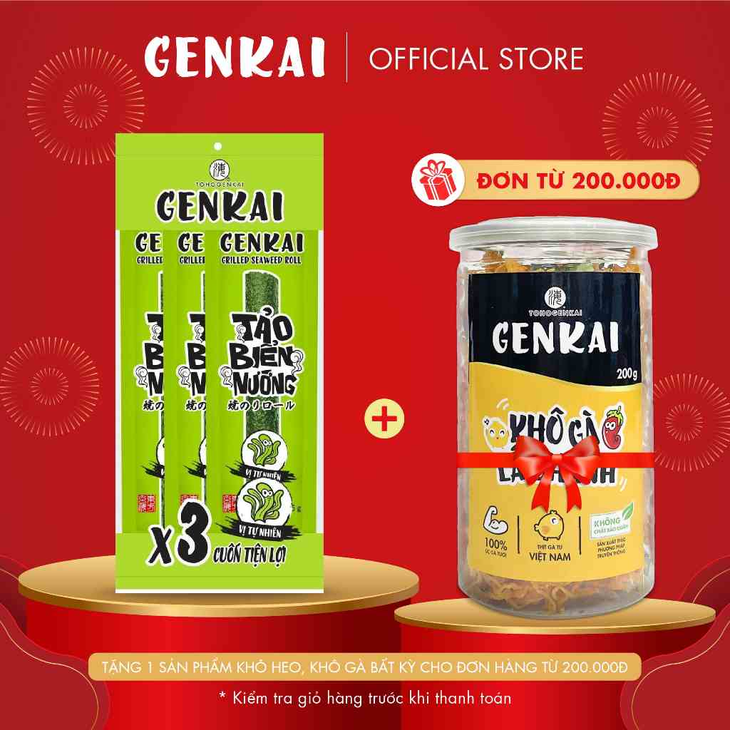 [Mã BMLTB35 giảm đến 35K đơn 99K] Snack Tảo Biển Nướng Cuộn GENKAI Vị Tự nhiên 10.8g 
(3.6g x 3 gói)