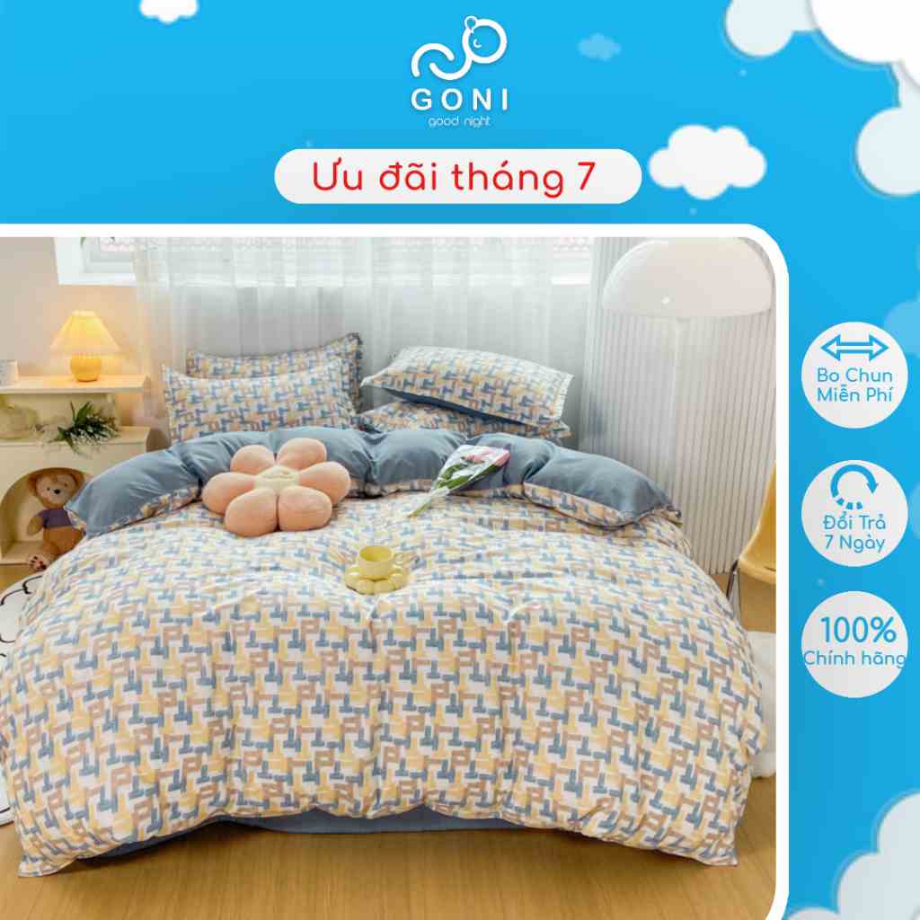 Bộ Chăn Ga Gối GONI Cotton Tici Hoạ Tiết 