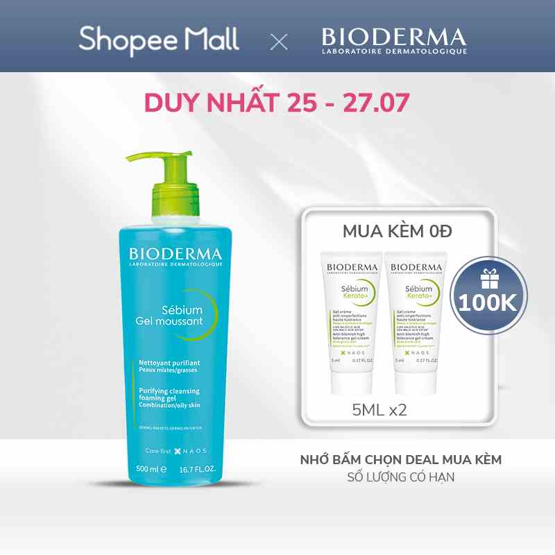 Gel rửa mặt tạo bọt, không chứa xà phòng Bioderma Sebium Gel Moussant - 500ml