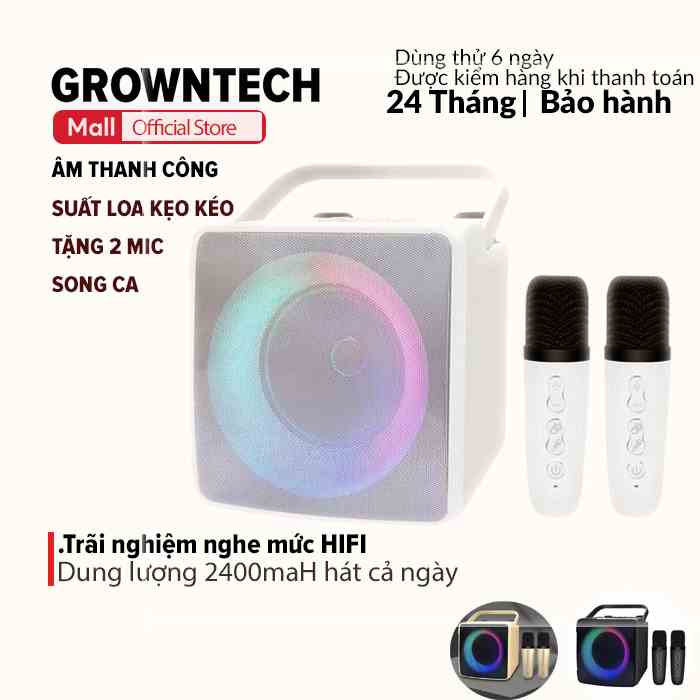 Loa bluetooth kiêm mic hát karaoke GROWNTECH SD-508 không dây di động song ca đèn led đa năng bảo hành 24 tháng