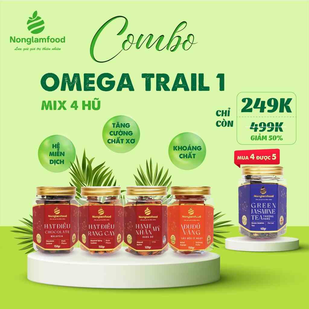 [COMBO OMEGA TRAILT 4 HŨ] Hỗn hợp trái cây sấy và hạt dinh dưỡng thượng hạng Nonglamfood | Tăng cường chất xơ, đề kháng