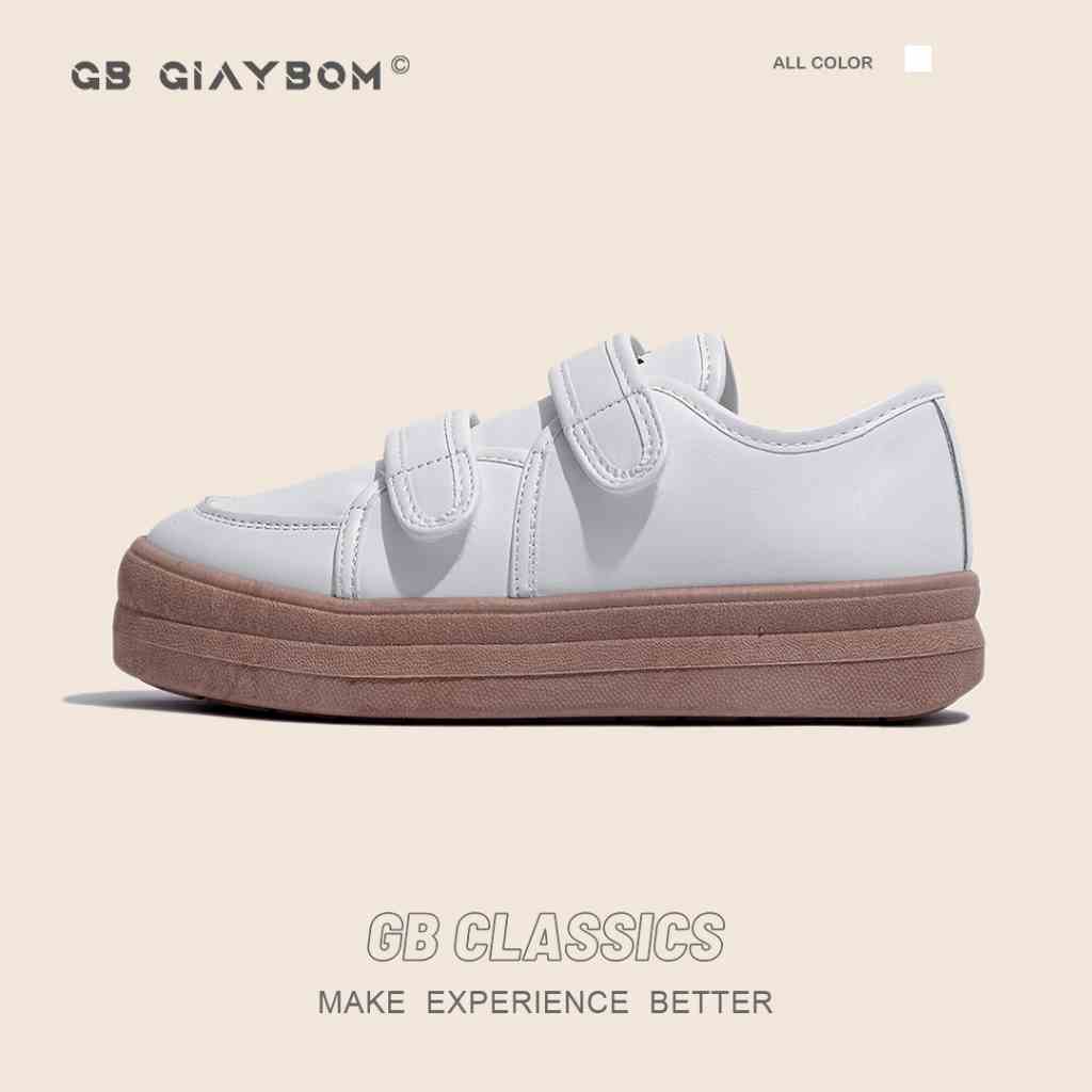 Giày Sneaker Nữ Đế Cao Màu Trắng Quai Dán Da Mềm Êm Chân giayBOM GB Classics B2538