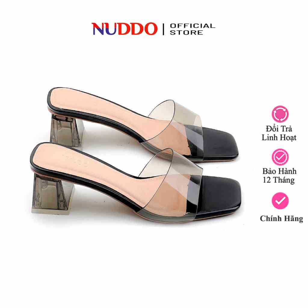 Dép Nữ Quai Trong Suốt Đế Vuông 5 Phân, Guốc Sandal Nữ Mũi Vuông Thanh Lịch Cao 5cm NUDDO_N011M