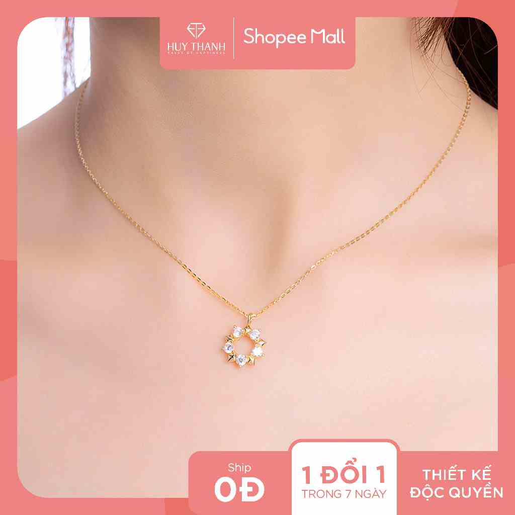 Dây Chuyền Vàng 14K Thiết Kế Hình Mặt Trời Đính Đá CZ Cao Cấp Lấp Lánh DCPTB300 Huy Thanh Jewelry