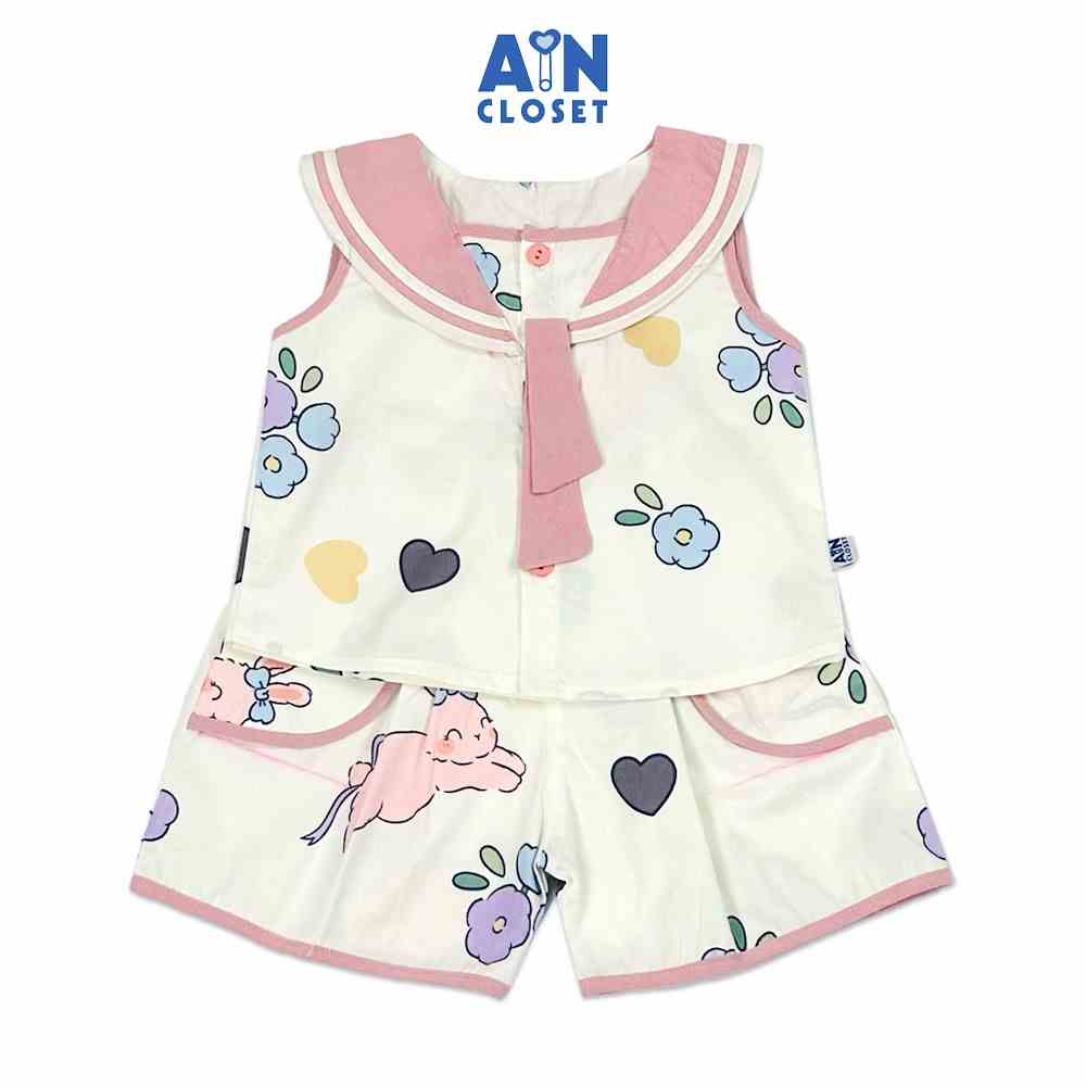 Bộ quần áo Ngắn bé gái họa tiết Thỏ Thủy Thủ hồng cotton - AICDBGKDGRZA - AIN Closet