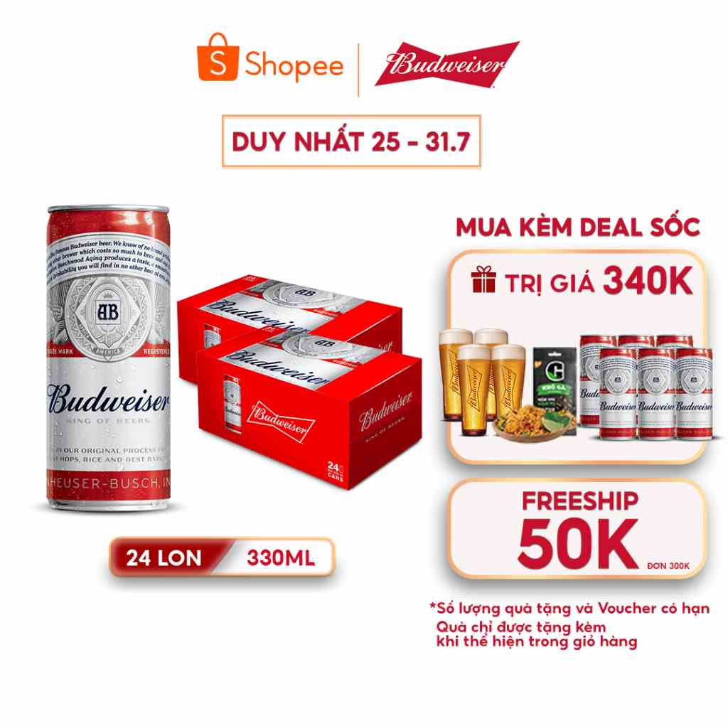 Combo 2 Thùng 24 Lon Bia Budweiser Chính Hãng (330ml/ lon)