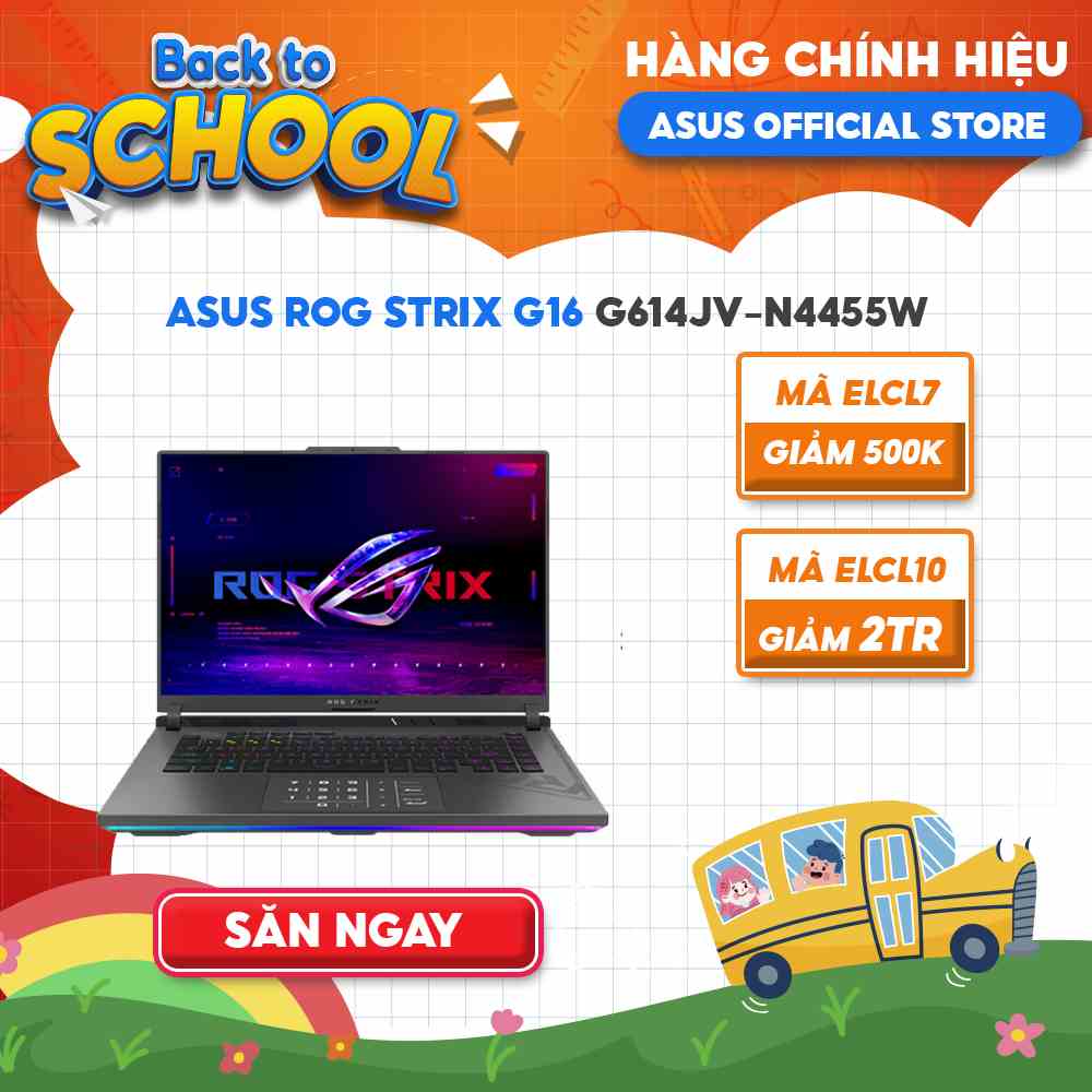 [Mã ELCL12 giảm 12% đơn 10TR] Laptop ASUS ROG Strix G16 G614JV-N4455W i7-13650HX|16GB|512GB|RTX™ 4060 8GB|16