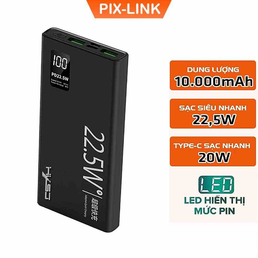 Pin Sạc Dự Phòng 10.000mAh PIX-LINK K7 - 2 Cổng sạc siêu nhanh 22.5W, Type-C 20W, Kích Thước Mỏng và Nhẹ