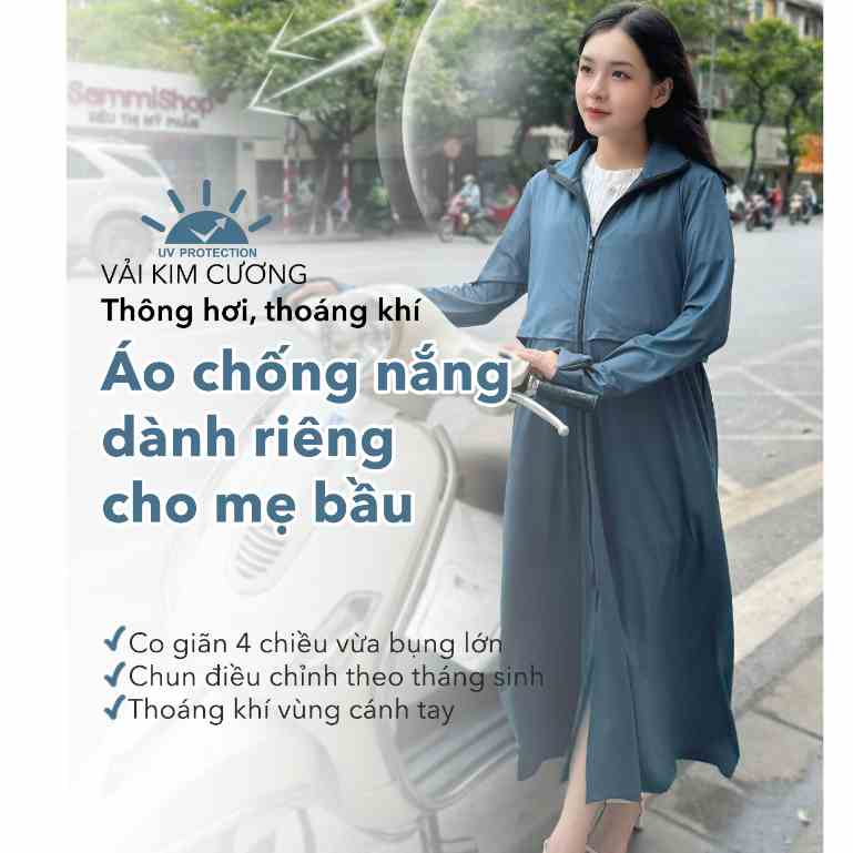 MEDYLA - Áo chống nắng dáng dài vải kim cương chống tia UV áo dáng dài có mũ có che tay cho bầu mặc hè - ACN003