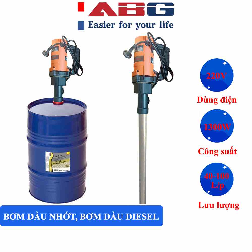 Bơm Dầu Nhớt ABG H-887 Công Suất 1300W - Bơm Dầu Diesel Chạy Điện, Dầu Động Cơ Dầu Thủy Lực, Dầu Mỏ - Hàng Chính Hãng