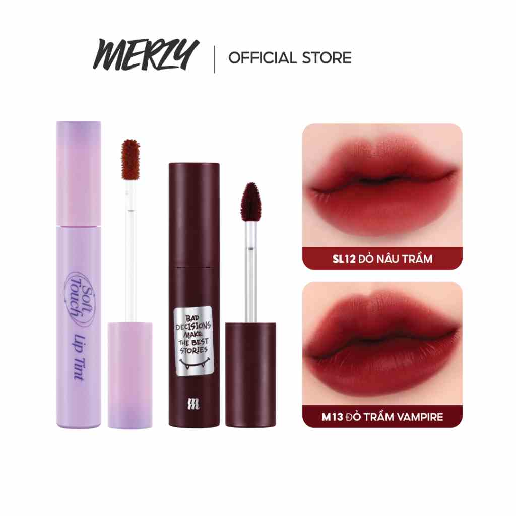 Combo 2 Son Kem Siêu Lì Merzy Soft Touch Lip Tint 3g (Ver 2) + Son Kem Lì Merzy Noir Mellow Tint Ver M13 Edition 4g