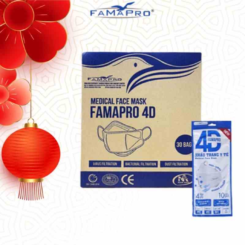 Thùng 30 túi FAMAPRO 4D túi 10 cái tiêu chuẩn Khẩu trang 4 lớp kháng khuẩn