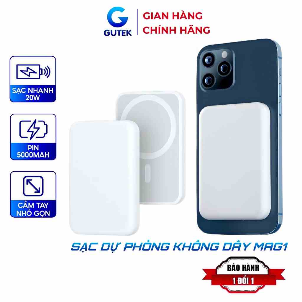 Sạc Dự Phòng Không Dây Sạc Nhanh Pin 5000mah Mini Nhỏ Gọn Cao Cấp Cho Điện Thoại – Gutek Mag1