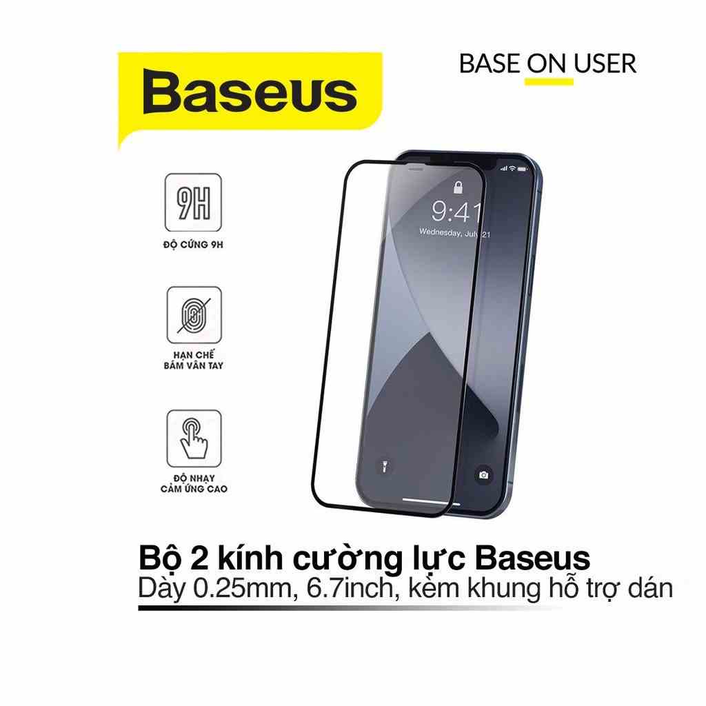 Bộ 2 kính cường lực Baseus Tempered Glass Film chống bám vân tay dày 0.3mm dành cho iPhone 12/12 Pro 6.1 inch