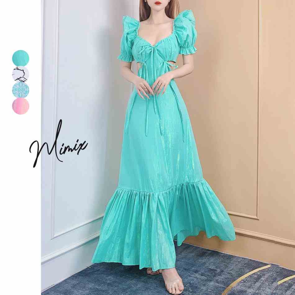 Đầm maxi cổ yếm áo croptop kèm yếm rời rainbow MIMIX BY7250