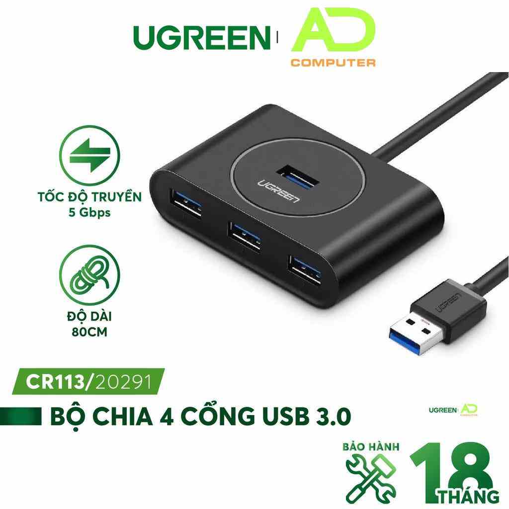 Hub USB 3.0 4 cổng tốc độ 5Gbps UGREEN CR113 - Hàng phân phối chính hãng - Bảo hành 18 tháng