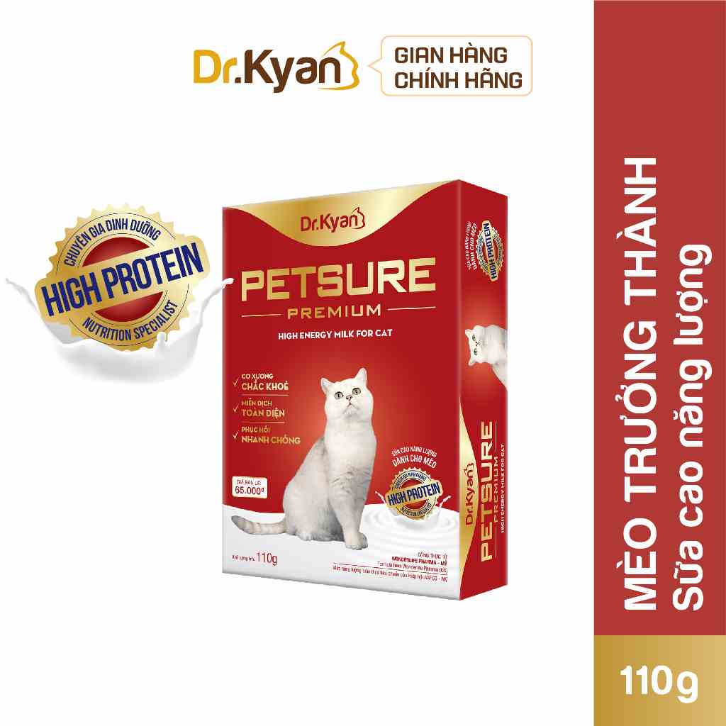 [Mã BMLTB200 giảm đến 100K đơn 499K] Dr.Kyan - Sữa bột PETSURE - Cao năng lượng cho mèo hộp 110g