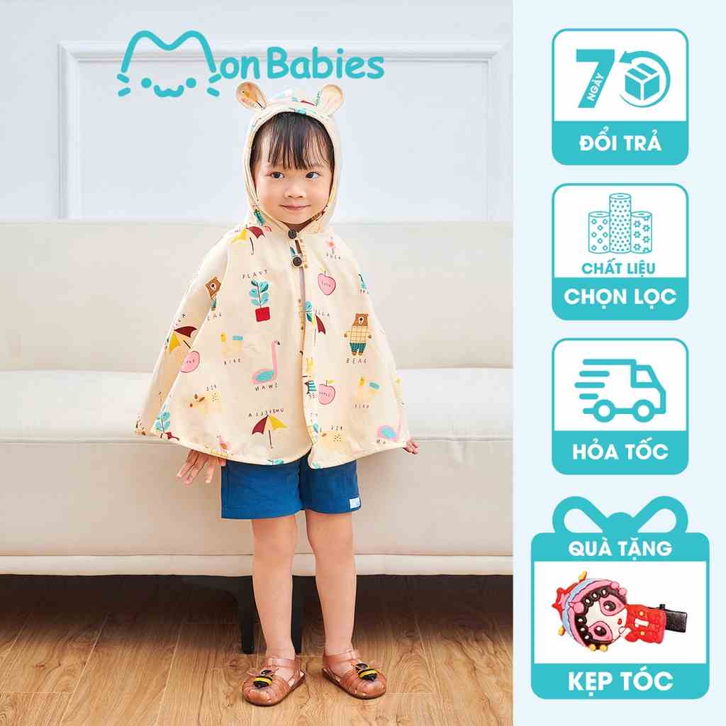 Áo chống nắng cho bé gái, áo choàng chống nắng chống tia UV cho bé gái chất cotton họa tiết dễ thương MonBabies MA22503