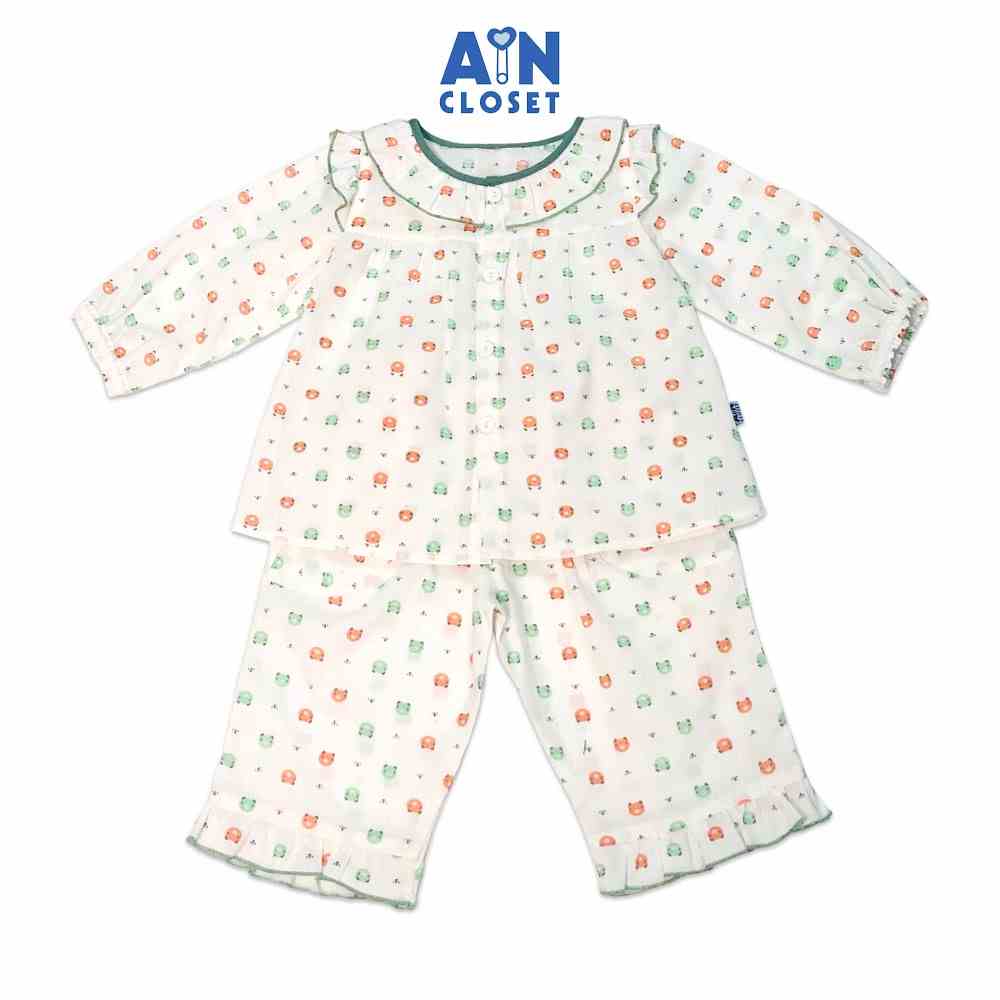 Bộ quần áo dài bé gái hoạ tiết Mèo cười viền xanh cotton - AICDBTGL88CA - AIN Closet