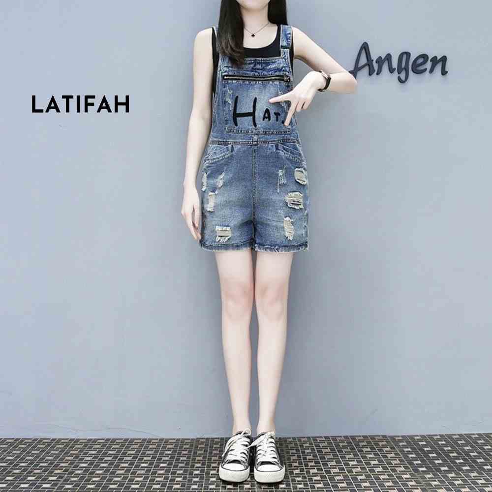 Yếm short jean LATIFAH dây kéo thêu chữ HAT YJ021 phong cách hàn quốc