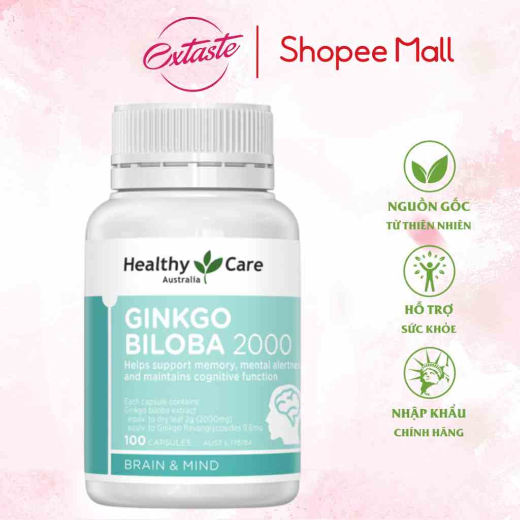 Viên uống bổ não Ginkgo Biloba Health Care Extaste cải thiện suy giảm trí nhớ, rối loạn tiền đình