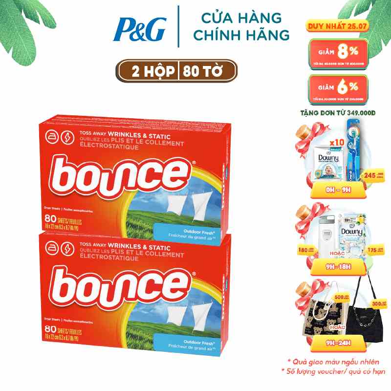 Bộ đôi Giấy thơm Bounce SHEETS Outdoor Fresh 80 Tờ