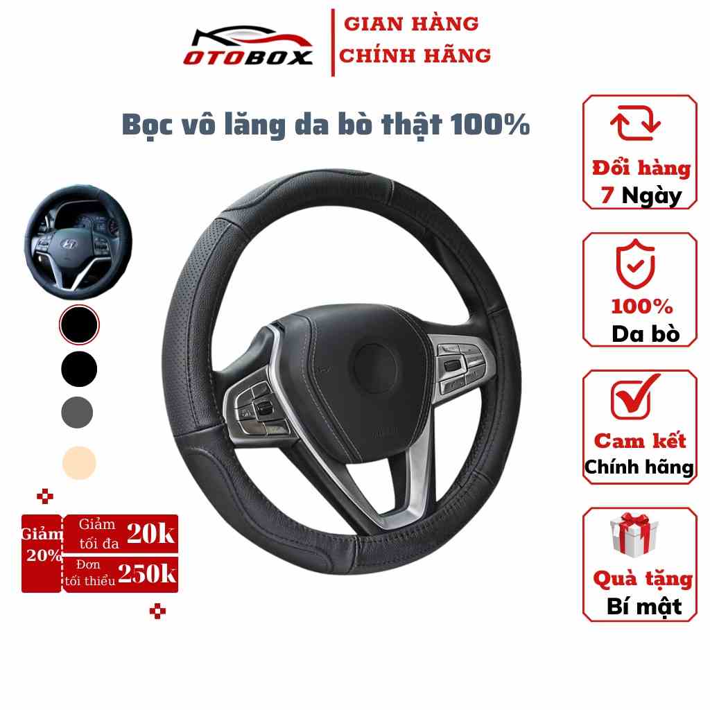 Bọc vô lăng ô tô da thật size 38 dành cho các hãng xe oto, bọc cần lái xe hơi cao cấp chính hãng OTOBOX