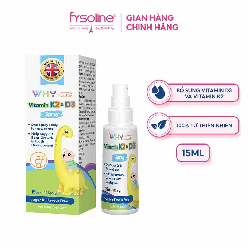 Xịt bổ sung Vitamin K2D3 WHYkids Fysoline nhập khẩu từ Anh Quốc giúp hấp thụ canxi tốt cho bé lớn khỏe - lọ xịt 15ml