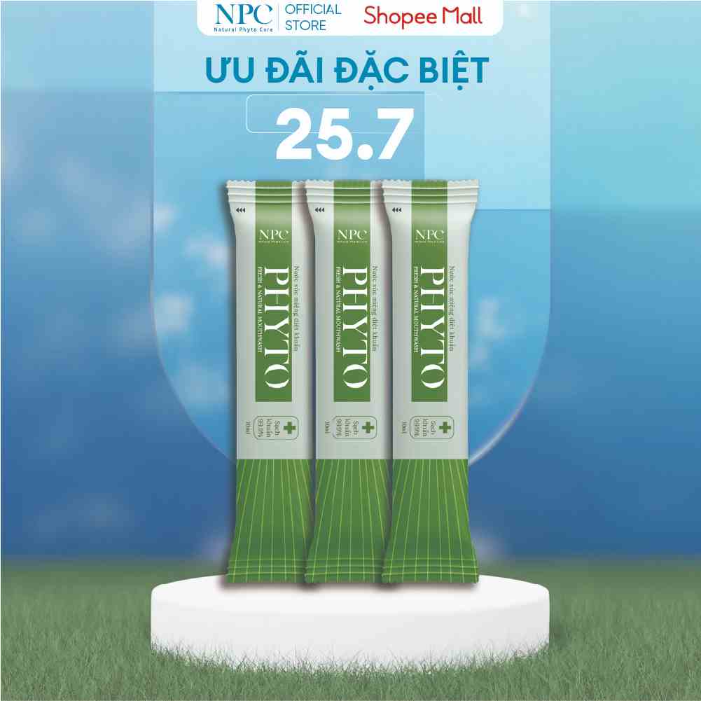 Combo 3 gói súc miệng Phyto gói 10ml làm sạch khoang miệng 99.9%, tinh dầu thiên nhiên