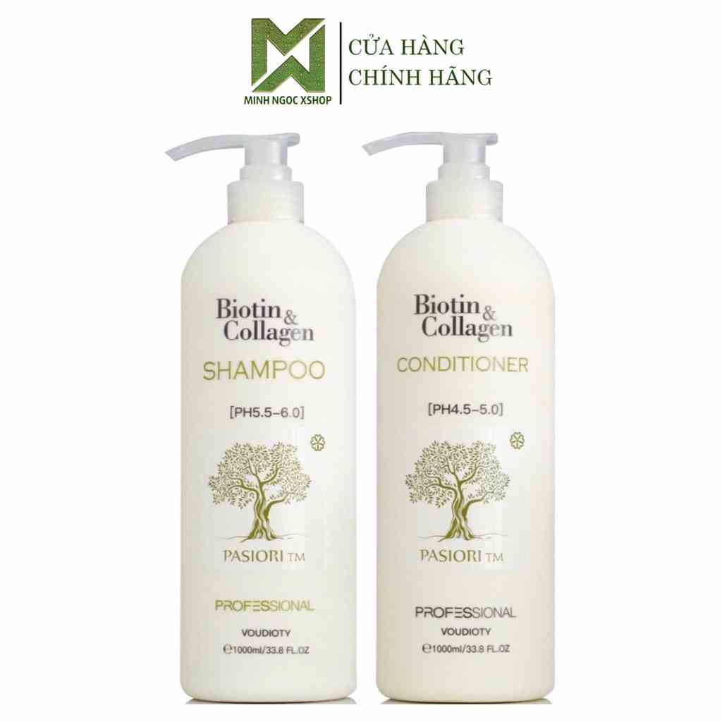 Dầu gội xả phục hồi, chống rụng tóc Biotin Collagen Voudioty trắng 1000ml