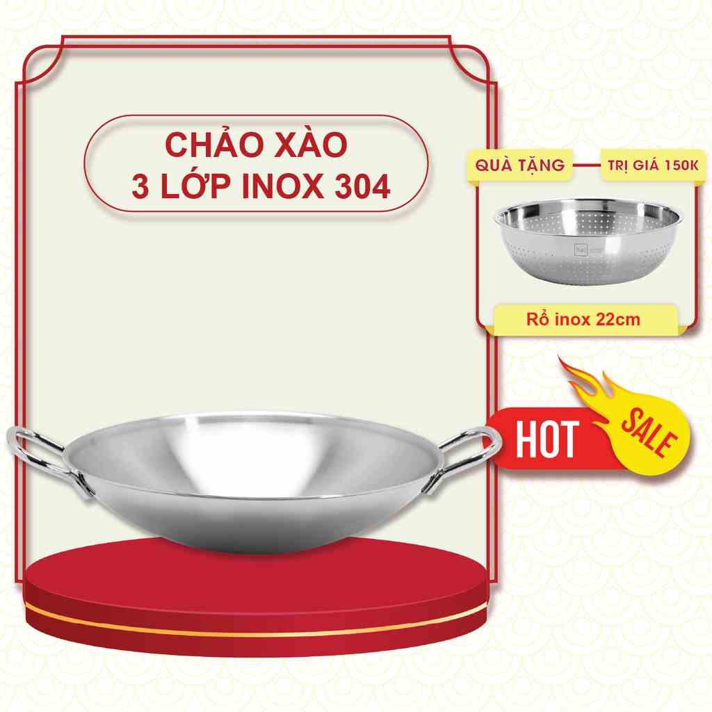 Chảo Xào Inox 304 Thân Đúc Đáy Liền Fivestar Plus 36cm