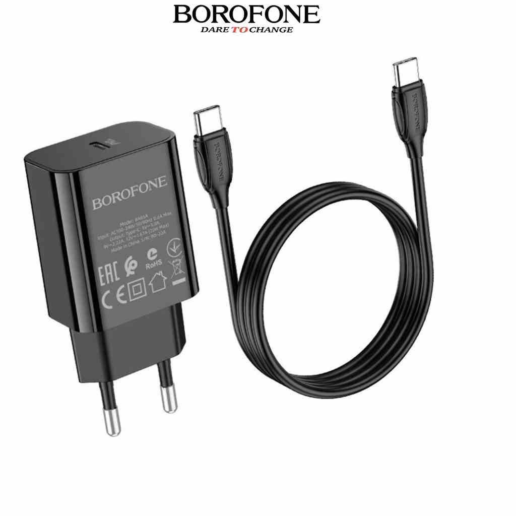 Bộ sạc nhanh PD20W BOROFONE BA65A cổng USB-C, QC3.0 kèm cáp Type-C ra Type-C dài 1m