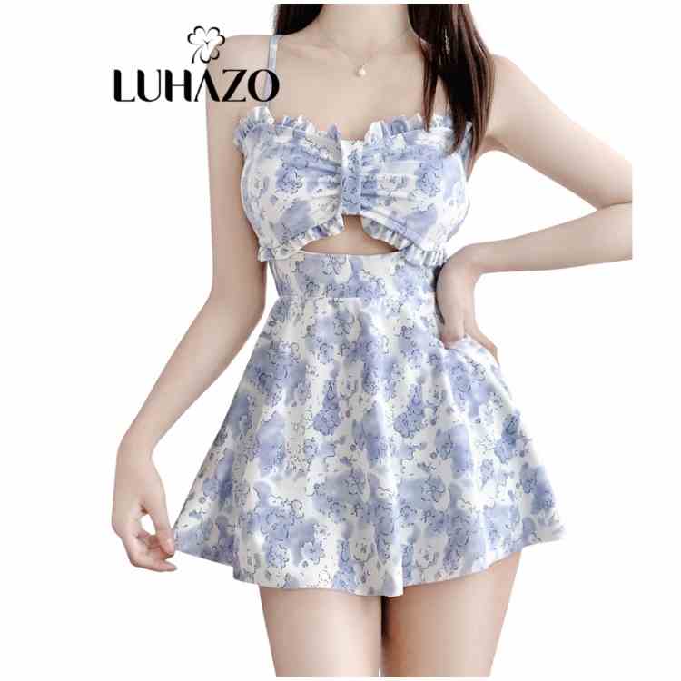 Bikini Đi Biển LUHAZO Nữ ulzzang Dạng Váy Cao Cấp Quảng Châu Họa tiết hoa xanh xinh xắn 9356 DK10T305