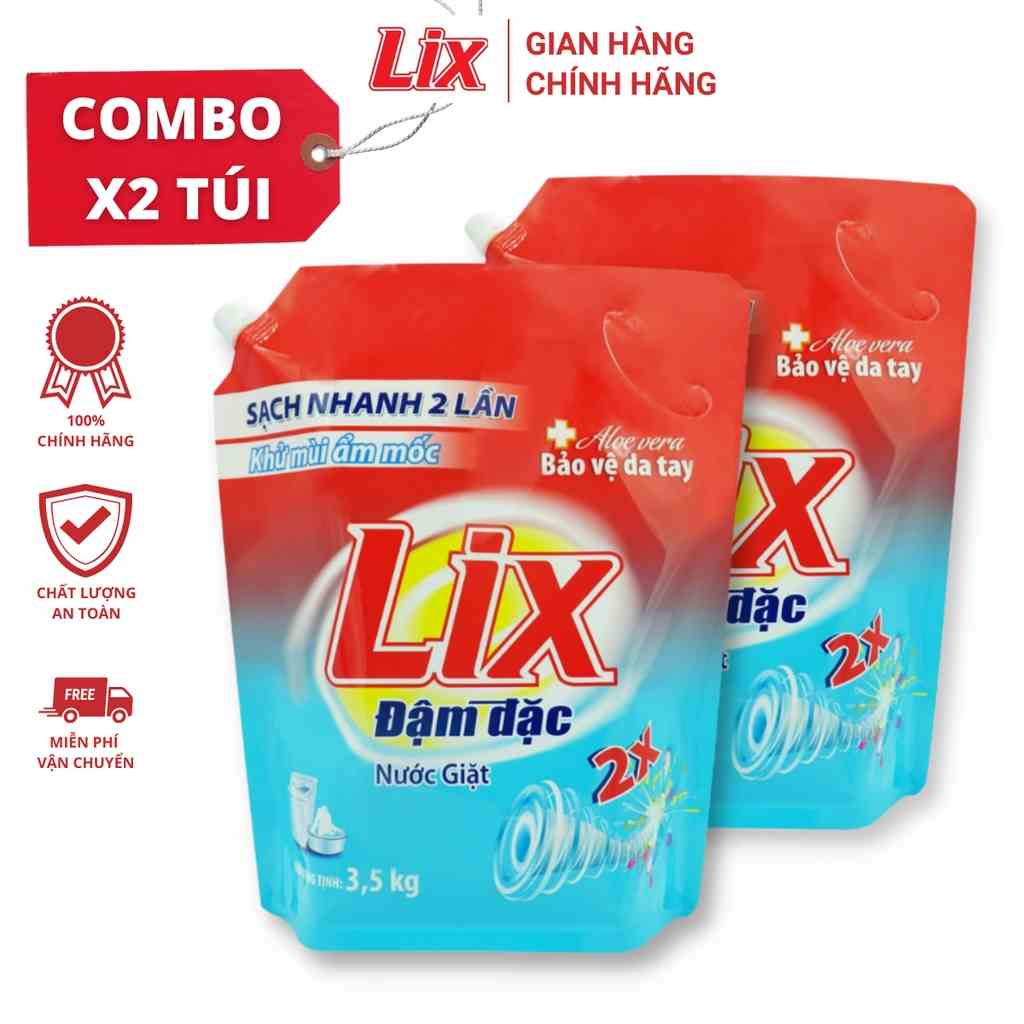 Combo 2 Túi nước giặt Lix đậm đặc hương hoa túi 3.5kg làm sạch cực nhanh vết bẩn 2C-NG350