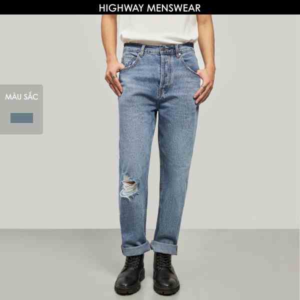 Quần jeans loose nam dáng xuông Highway (Menswear) Iggy Xanh Rách