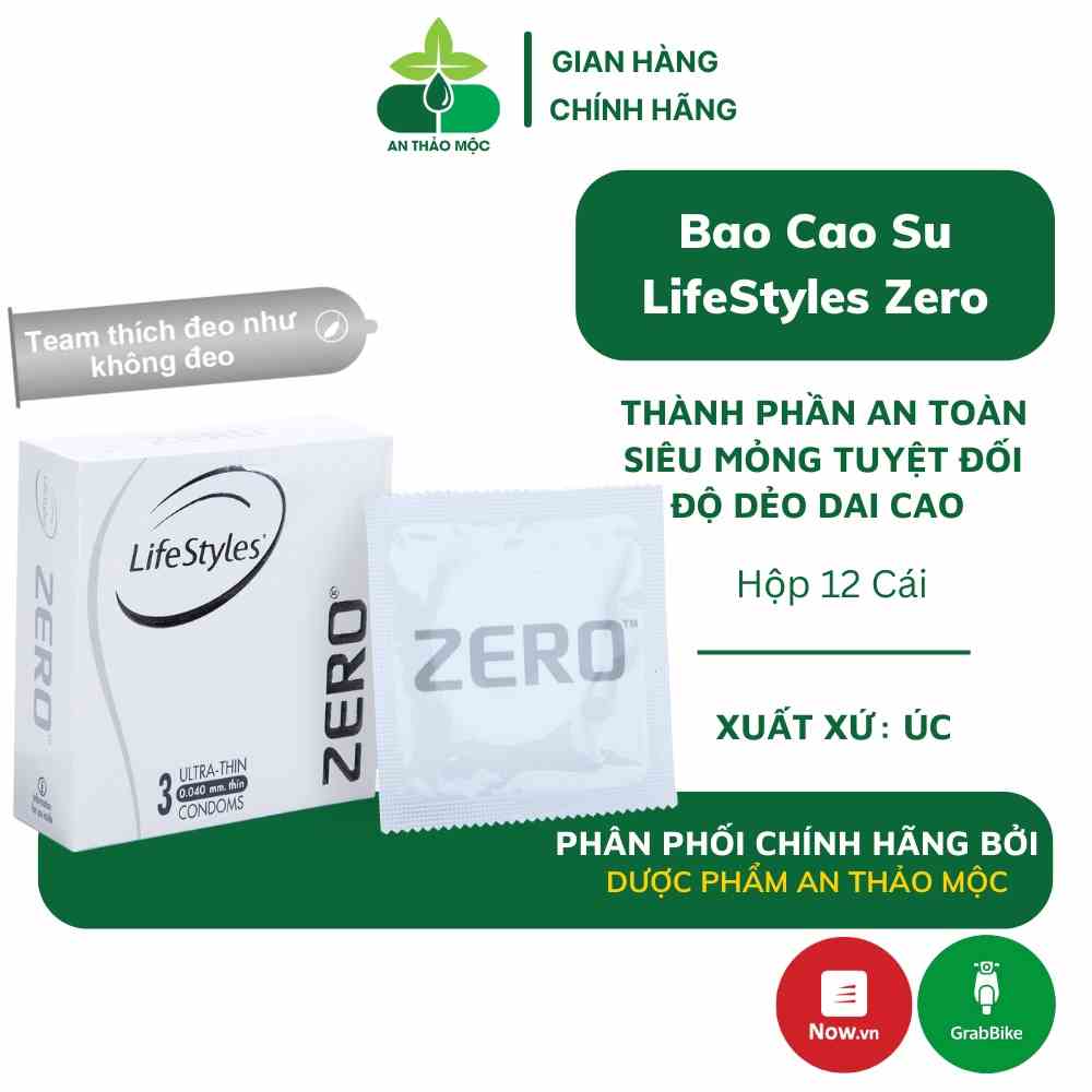 Bao cao su LifeStyles Zero cao cấp thiết kế ôm sát siêu mỏng tuyệt đối cho cảm giác chân thật hộp 3 cái