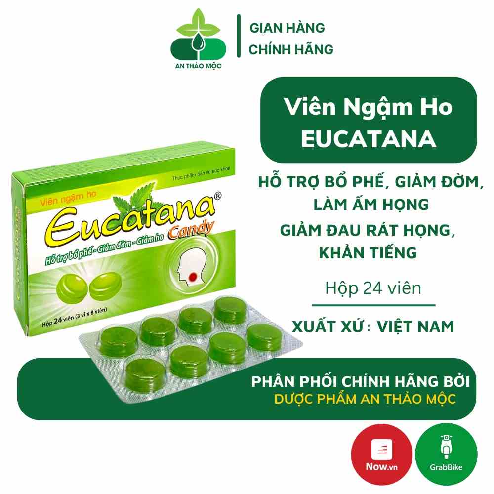 Viên ngậm ho TANAPHAR Eucatana hỗ trợ bổ phế làm ấm họng giảm đờm giảm ho khàn tiếng đau họng hộp 24 viên