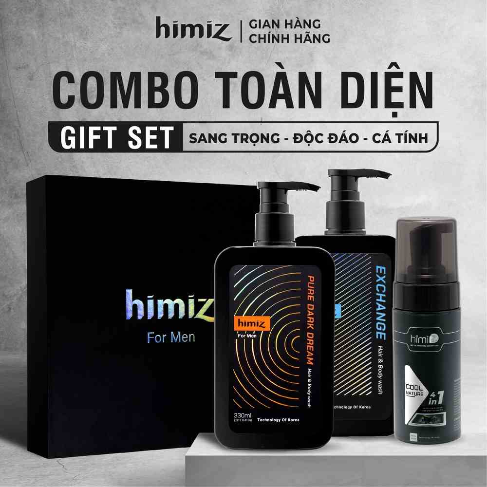 Combo GiftSet sữa  tắm gội toàn thân cho nam  hương nước hoa cao cấp 330ml và bọt vệ sinh nam giới Himiz 120ml