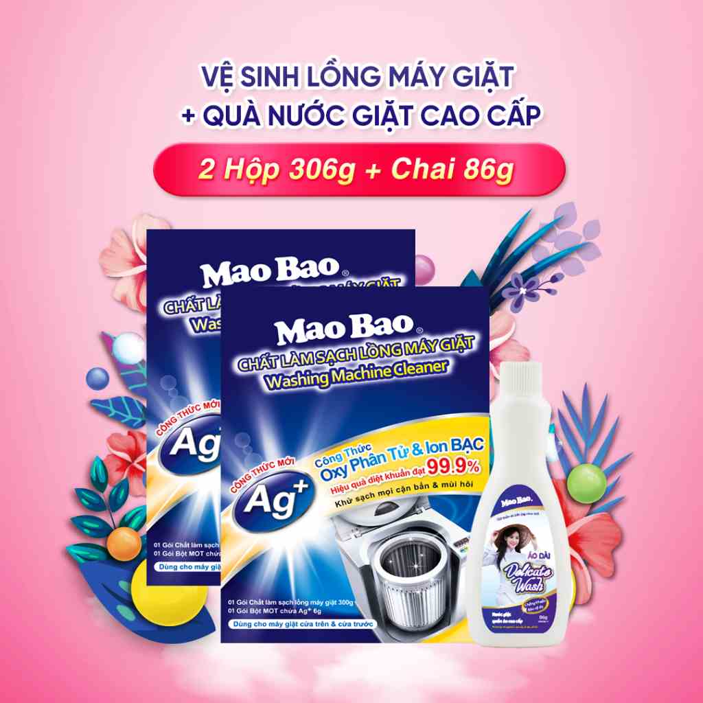 Combo 02 Hộp Bột Tẩy Vệ Sinh Lồng Máy Giặt Mao Bao - Tặng 1 Chai Nước Giặt Cao Cấp 86g