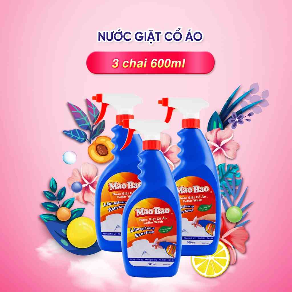 Combo 3 chai Nước giặt tẩy cổ áo Mao Bao 600ml/chai tẩy sạch cổ áo, tay áo, nách áo, không phai màu, không hại da tay