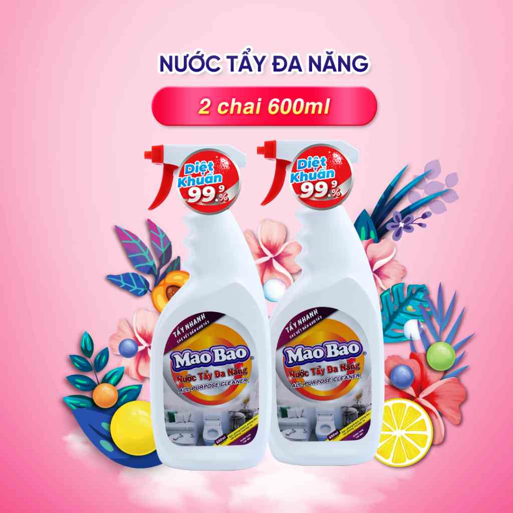 Nước Tẩy Đa Năng Mao Bao Bộ 2 Chai 600ml/chai tẩy nhà bếp, tẩy vết ố, tẩy dầu mỡ, gỉ sét mặt kính, gạch men, thơm mát