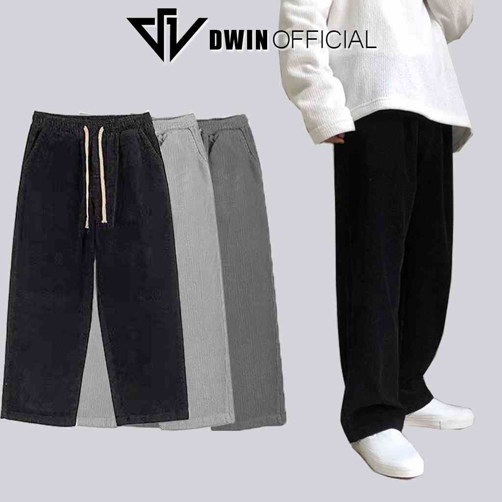 Quần nhung tăm dài ống rộng suông baggy nam nữ basic unisex Dwin