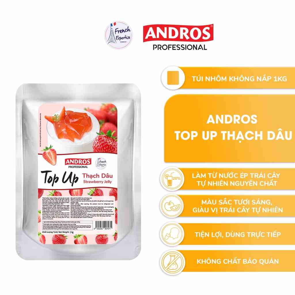 Thạch Dâu - Không Chất Bảo Quản - ANDROS TOP UP - 1 KG